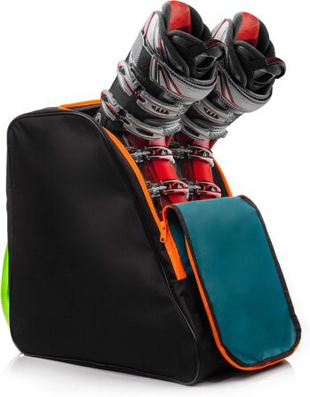 Чохол для лижних черевиків Meteor 42x42x30 см - рюкзак для лиж, черевиків, шолома та аксесуарів. Міцний, водостійкий, з поліестеру 600D, з ручками, для зберігання лижного спорядження. Зелений / Чорний