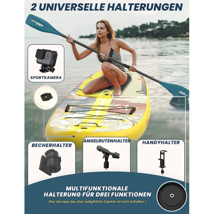 SUP дошка ABBOARD надувна 335 см, жовта - для 2 осіб, вантажопідйомність 200 кг, преміум комплект аксесуарів для початківців та сімейного відпочинку