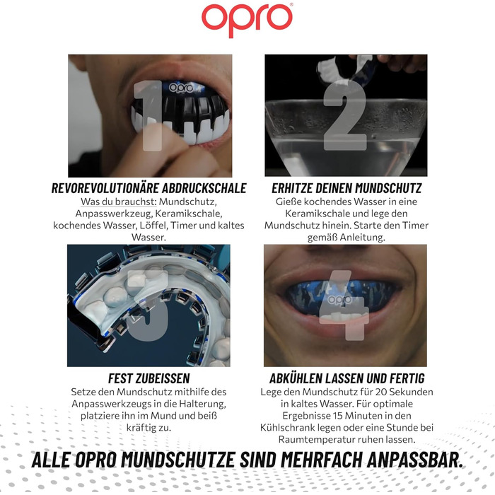 Захист для зубів OPRO - Капа для боксу, MMA, єдиноборств, регбі та хокею. Підходить для дорослих та дітей. Регульована, стоматологічного рівня. Чорний/Білий. Вік 10+
