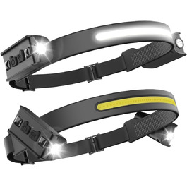 Налобний ліхтар Tekwet LED з акумулятором, 2 шт., 230° світловий потік, датчик руху, 2400 mAh, 6 режимів, для кемпінгу, піших прогулянок, бігу, риболовлі, чорний