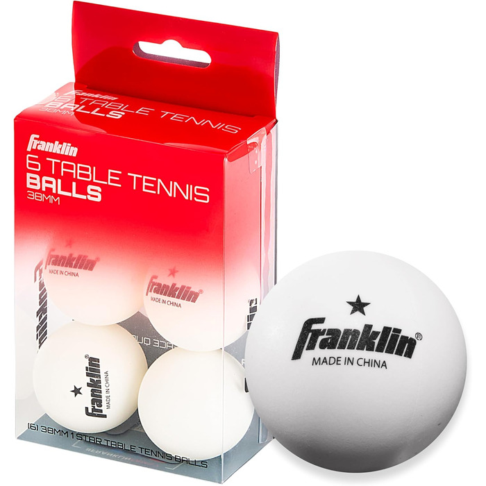 М'ячі для пінг-понгу Franklin Sports - Білі м'ячі для настільного тенісу - 38 мм, офіційний розмір та вага - Професійна якість One Star - Упаковка 6 шт.