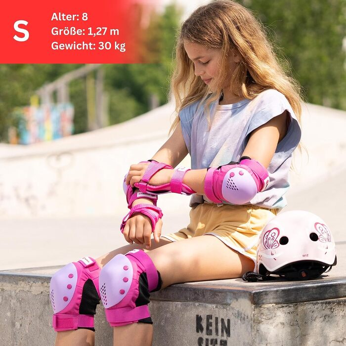 Захисний комплект для катання SKATEWIZ SMASH: наколінники, налокітники, захист зап'ясть для дітей і підлітків, рожево-фіолетовий, розмір M/L, 6 предметів