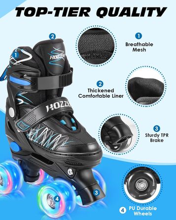 Ролики дитячі ролики для дівчаток та хлопчиків, 4 розміри, регульовані, для початківців, зручні, дихаючі, ролики для дітей, подарунок на Різдво та день народження, Roa-Violette (S, Blue-Black)