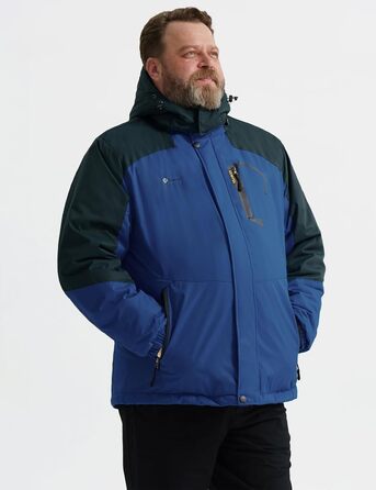 Чоловіча тепла куртка GEMYSE для катання на лижах, вітро- та водонепроникна, дихаюча, з багатьма кишенями, зимова куртка з капюшоном, білий колір (L, Lilablau Dunkelgrau)