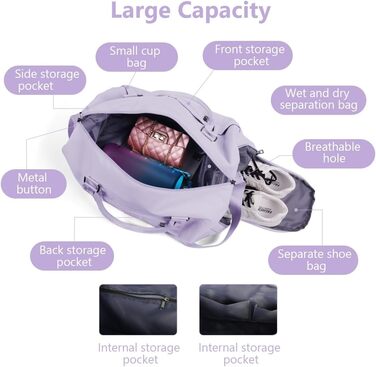 Спортивна сумка Flintronic: дорожня сумка, валіза-мішок з відділенням для взуття та мокрих речей, водонепроникна, для подорожей та спорту, чорна (#4 світло-фіолетовий)