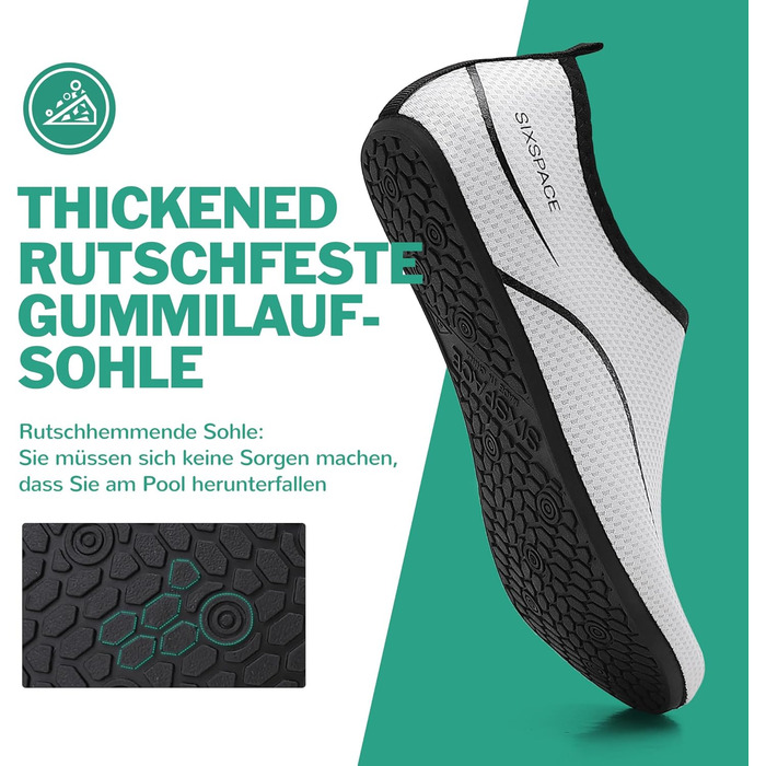 Чоловічі та жіночі аквашузи Sixspace для плавання, серфінгу, йоги. Швидко сохнуть, дихають, білі (35 EU)