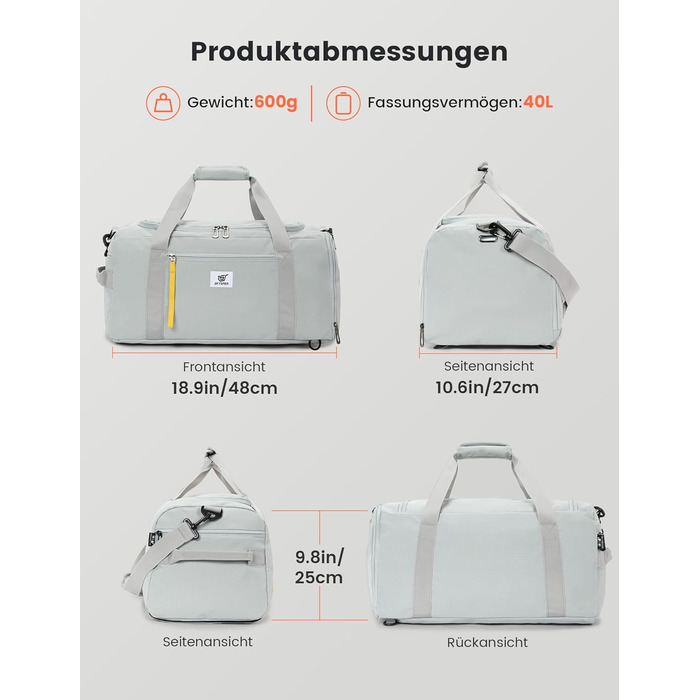 Спортивна сумка SKYSPER 40л з рюкзак-функцією, для спортзалу, подорожей, басейну, сіра