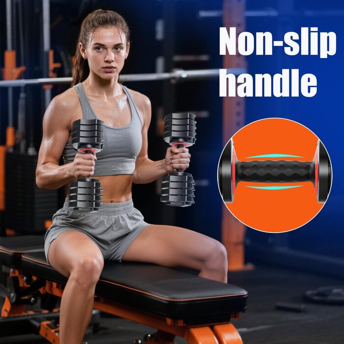 Набір регульованих гантелей LEEKEY 10.2 кг, 1 пара: для фітнесу та тренувань, антиковзний грип, швидке регулювання ваги