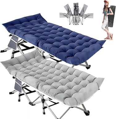 Розкладне ліжко для кемпінгу Newfulam XXL/XL з матрацом (до 400 кг), сіре+блакитне, 2 шт.