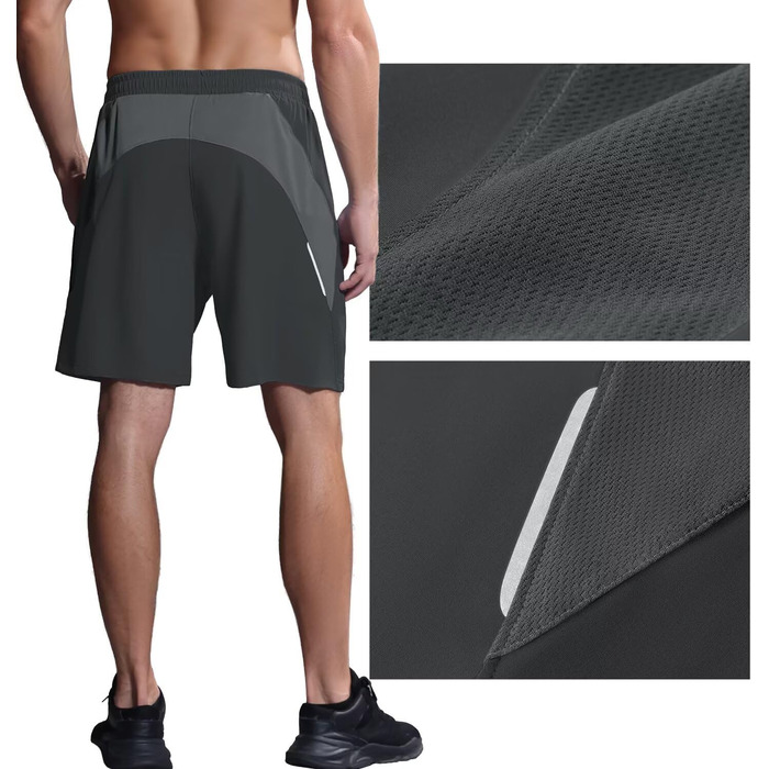 Шорти спортивні чоловічі HMIYA, дихаючі, з кишенею на блискавці, 6XL, темно-сірий