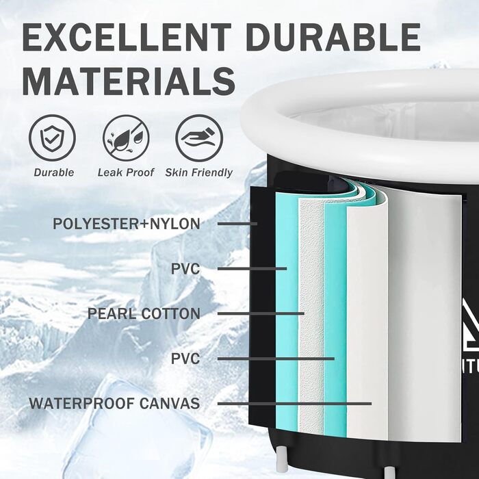 Надувна ванна для льоду Faltbare Eisbad - велика, чорна (80x65 см)