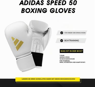 Боксерські рукавички Adidas Speed 50 для дорослих, 14 oz, білі/золоті — комфортні та довговічні