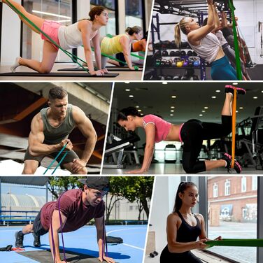 Набір еластичних стрічок для фітнесу AUVIM: 3 рівні опору для силових тренувань, розтяжки, калістеніки, кросфіту, пілатесу, йоги. У комплекті: дверний анкер та сумка для зберігання (фіолетовий, синій, оранжевий, зелений)