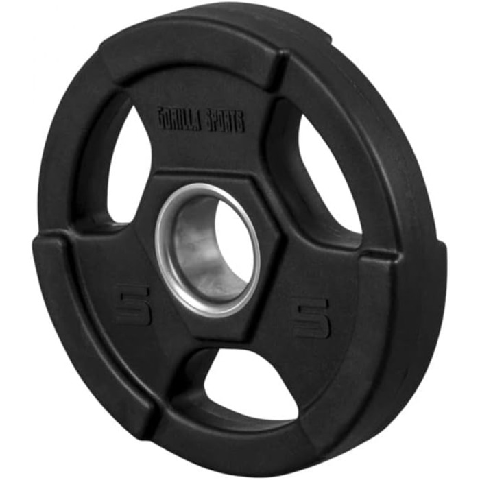 Олімпійські диски GORILLA SPORTS 5 кг, пластик, 50 мм, чорні, тригрип