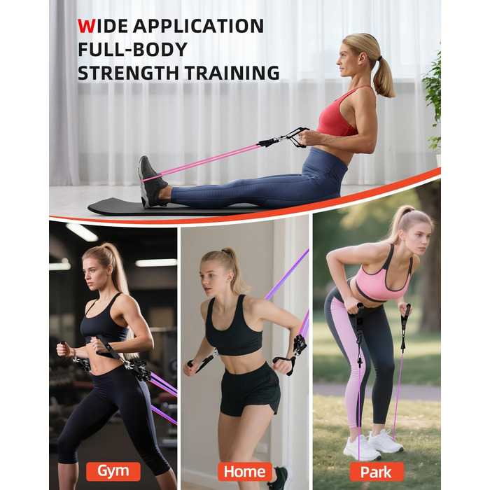 Набір еластичних стрічок Abahub для фітнесу з дверним кріпленням, ручками та петлею для ніг – для тренувань всього тіла, домашній спортзал, ідеально для початківців та досвідчених (Рожевий, 100LB)