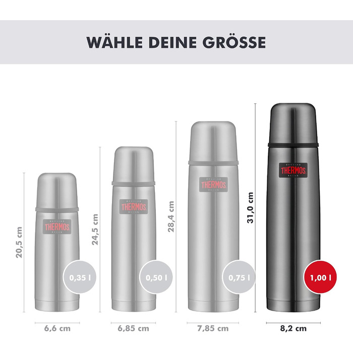 Термос Thermos Light & Compact для напоїв, 1.0 л, сірий (Stone Grey), сталь