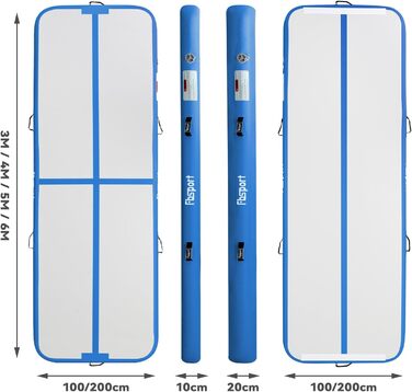FBSPORT Airtrack Matte - тренувальний килимок для гімнастики, йоги та акробатики (400x100x20 см)