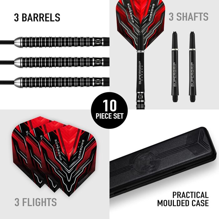 Дротики Harrows SUPERGRIP Ultra 90% вольфрам 26 г з карбоновими хвостовиками, оперенням та кейсом для подорожей