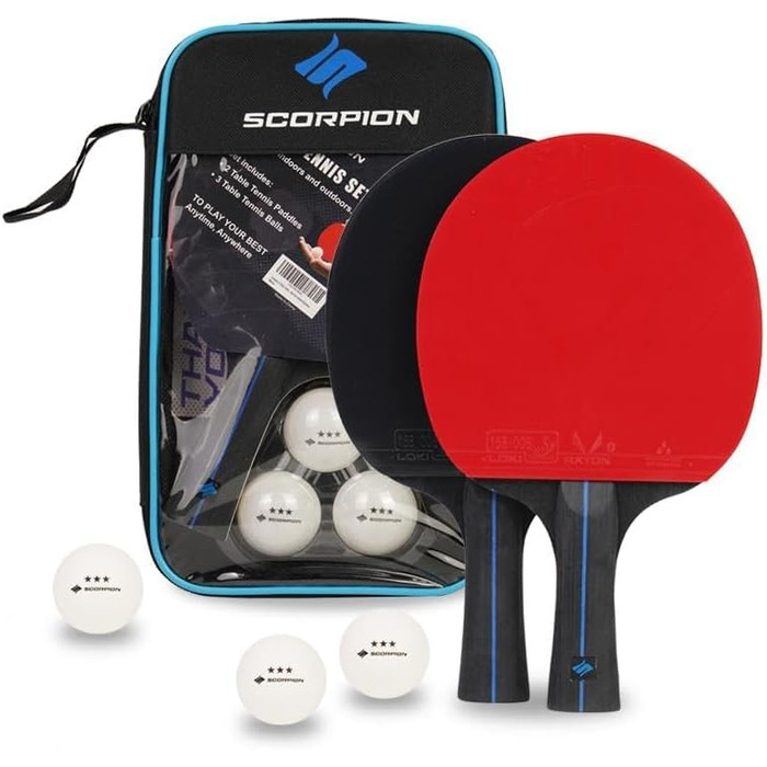 Набір для пінг-понгу Scorpion: 2 або 4 ракетки, м'ячі, кейс. Професійний, 5-шаровий дерев'яний блат, для гри в приміщенні та на вулиці