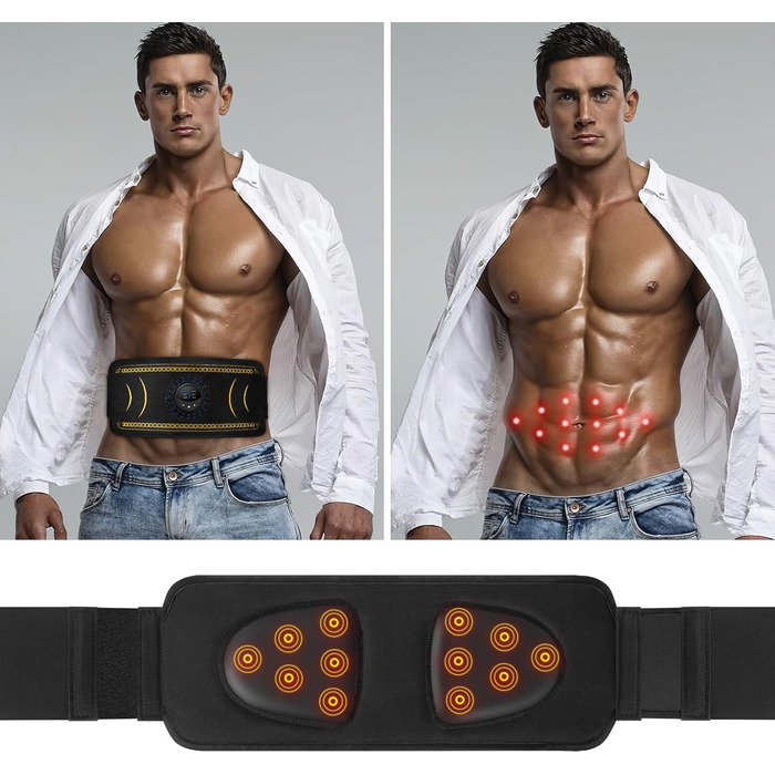 Електричний тренажер для пресу EMS, стимулятор м'язів, пояс для тренувань з 6 режимами та 8 рівнями інтенсивності, USB-зарядний пристрій, фітнес-обладнання для чоловіків та жінок, домашні тренування