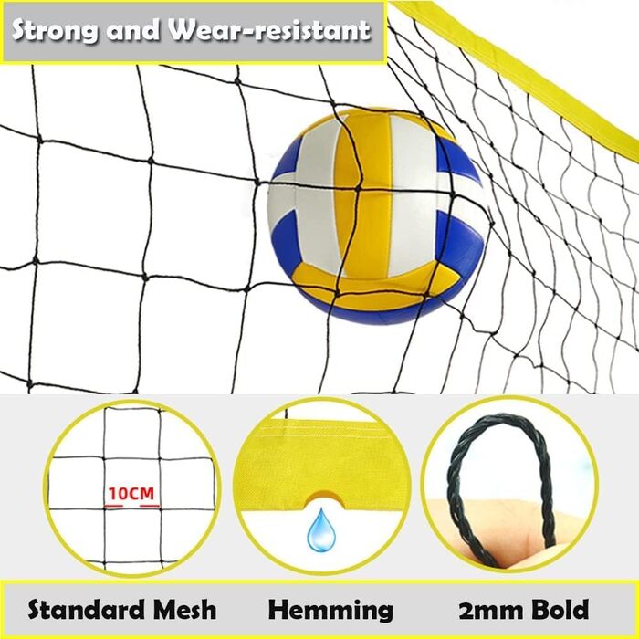 Волейбольний набір Yoving: професійний, 9,5м, регульована висота | Комплект з металевими стовпами, розміткою поля та волейбольним м'ячем | У комплекті сумка для пляжу, саду та клубного спорту