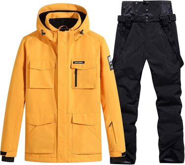 Сніговий костюм HOUZONIY для чоловіків, жовто-чорний, дихаючий, вітронепроникний, з капюшоном, для катання на лижах та сноуборді
