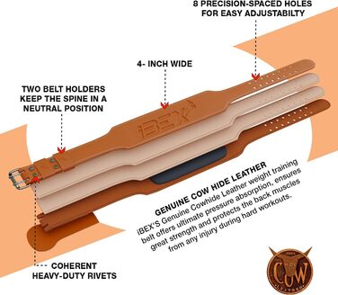 Пояс для важкої атлетики IBEX, шкіряний, 10.2 см, з підкладкою, підтримка поперекових хребців, замшеве оздоблення, сталева пряжка, для функціональних тренувань, бодібілдингу, пауерліфтингу, жиму лежачи, фітнес-залу, тренажеру