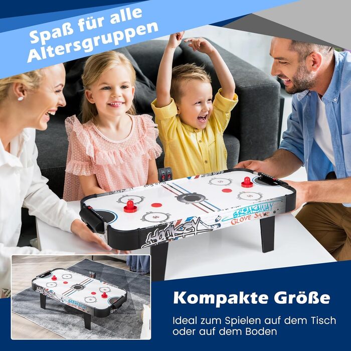 COSTWAY Аерохокейний стіл 42 дюйми з електронним LED-табло, 2 шайби, 2 ручки, 2 цілі, 106,5 x 53,5 x 30,5 см