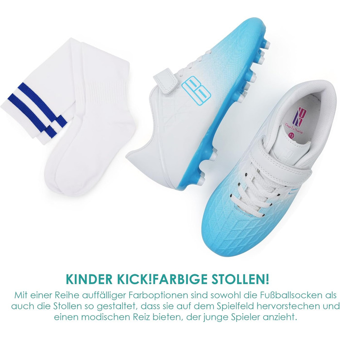 Дитячі футбольні бутси JABASIC для гри на твердих поверхнях, розмір 28 EU, біло-блакитні, з футболковими шкарпетками