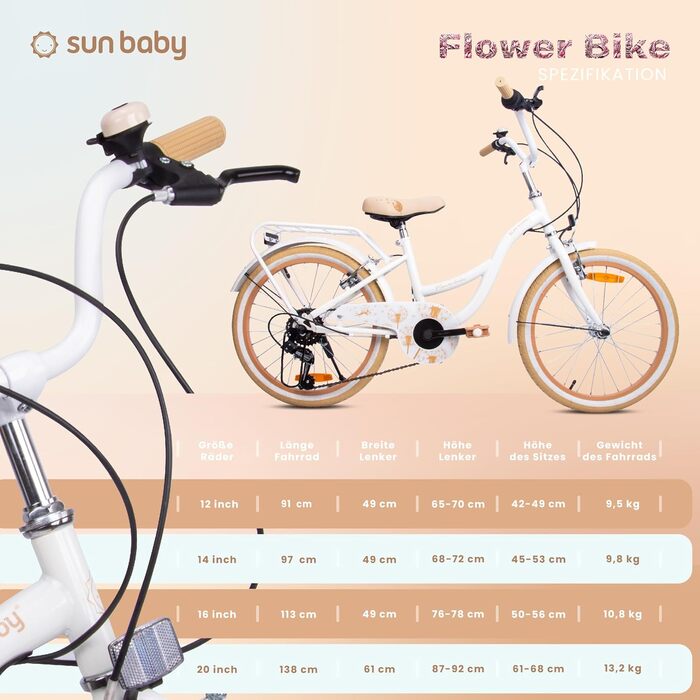 Дитячий велосипед Sun Baby Flower 20 дюймів, 6 швидкостей, Shimano, для дівчаток 6-10 років, регульований