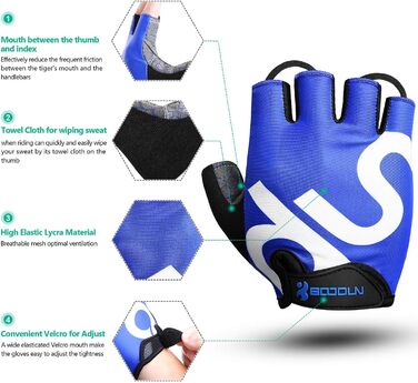 Рукавички для велосипеда чоловічі/жіночі літні - рукавички напівпальці для їзди на велосипеді, відпочинку, MTB, шосе, даунхілу, щоденних поїздок, велотуризму, каякінгу, роликів, вітрильного спорту, греблі. Колір: синій, розмір: M