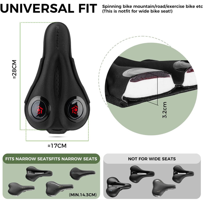 Подушка-накладка на сидіння велосипедного крісла ROCKBROS, гелева, вузька, дихаюча, 28*17см, червоно-синя