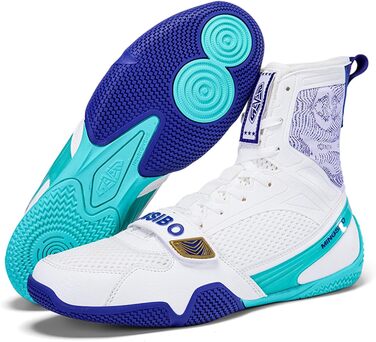 Чоловічі боксерські черевики BLBK для боротьби, кікбоксингу, муай-тай та спарингу. Дихаючі боксерські черевики для чоловіків та юнаків. Білий, синій, 39 EU