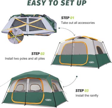 Намет кемпінговий 4-8 осіб Campingzelt водонепроникний, з тентом, зелений 360x270x200 см для кемпінгу, туризму та трекінгу