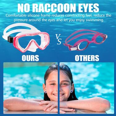 Набір для снорклінгу для дітей HIKOTEY, сухий сноркель, маска для снорклінгу з антизапітніюючим покриттям, водонепроникні затички для вух, рожевий (B1)