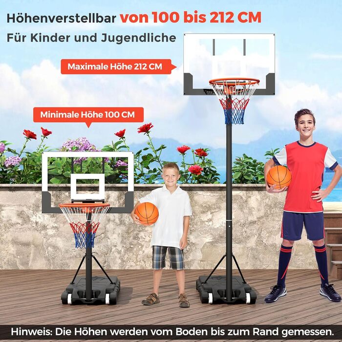 Кош для баскетболу Costway Outdoor, регульована висота 155-210/170-230 см, мобільна баскетбольна установка з роликами, для дітей та юнаків 100-212 см