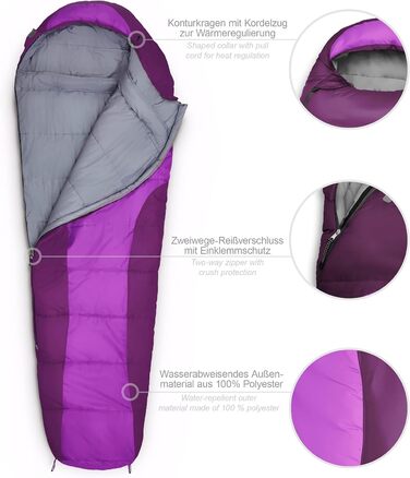 Спальний мішок Where Tomorrow Mumienschlafsack Violett 230x80 см - фіолетовий, для кемпінгу, теплий