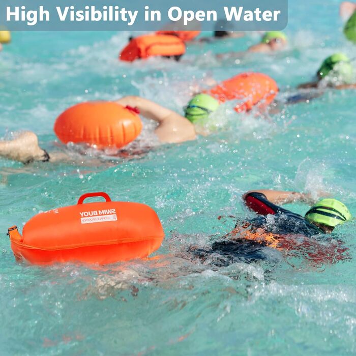 Надувна плавуча боєчка (28L) для дорослих та дітей - безпечний плавальний боєць для відкритих вод та триатлону, оранжевий
