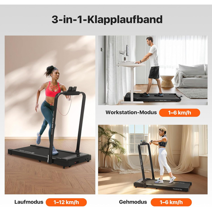 Беговая дорожка Mobvoi Home Laufband Plus Intelligente KI 3-in-1: складная, 2.5 PS, LED-дисплей, Bluetooth, для дома, до 120 кг, 12 км/год
