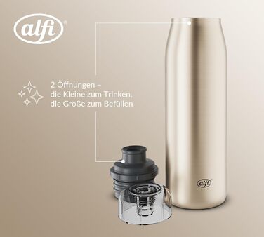 Термос-пляшка alfi ISO 500 мл, золото шампань, нержавіюча сталь, герметична, для газованих напоїв, BPA-free, зберігає тепло 12 годин, холод 24 години