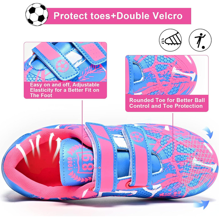 Дитячі футбольні бутси для хлопчиків та дівчаток, унісекс, дихаючі, легкі, з антиковзким покриттям, розмір 28-37 (34 EU), рожево-блакитні