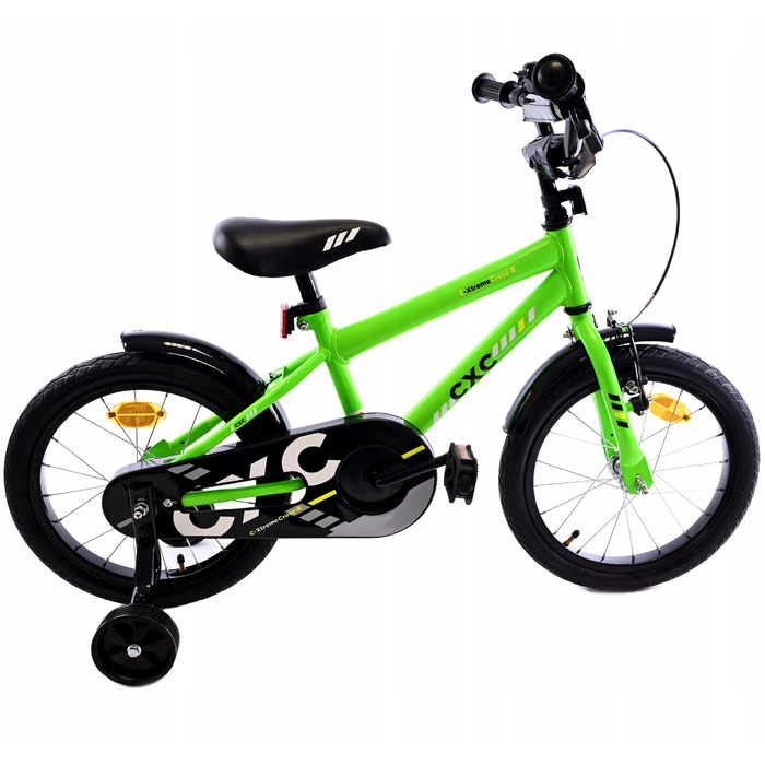 Дитячий велосипед Midex, зелений, 16 дюймів, з бічними коліщатками для хлопчика