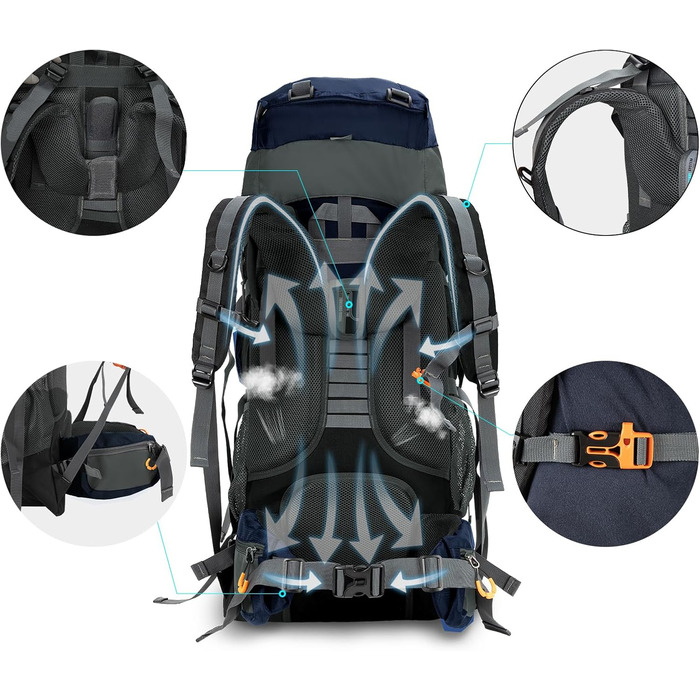 Рюкзак Night Cat 90L для туризму, подорожей, кемпінгу, дихаючий, чоловічий/жіночий, для трекінгу, альпінізму, велоподорожей, синій