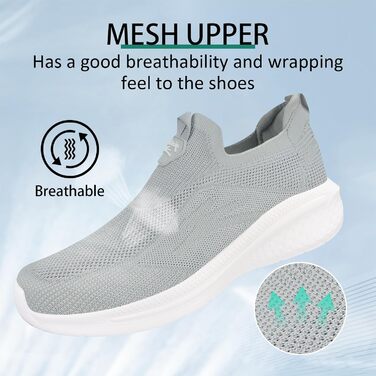 Чоловічі кросівки без шнурівків Slip-on, сірий, розмір 41 EU. Легкі, дихаючі, зручні спортивні кросівки для повсякденного носіння та бігу.