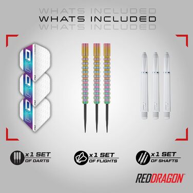 Преміальні дротики Red Dragon Javelin з вольфраму, сталевий наконечник, комплект з оперенням та хвостовиками