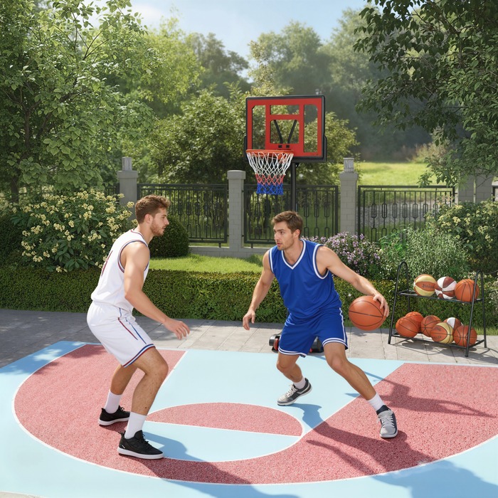 Мобільна баскетбольна стійка, регульована корзина, автономна, пластик, сталь, 75Ш x 83Г x 205-261В см