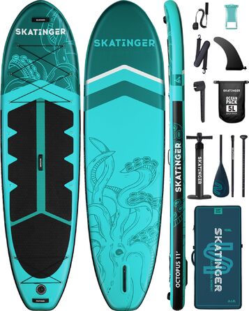 Надувне SUP дошка Skatinger 335 x 86,4 см, 190 кг, для 2 осіб, з веслом та ременем, зелена