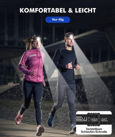 Налобний ліхтар LED, 2 шт. - перезарядна суперяскрава модель з 5 режимами, біле та червоне світло, IPX4 вологостійкий, регульований кут 60° для бігу/кемпінгу/дорослих