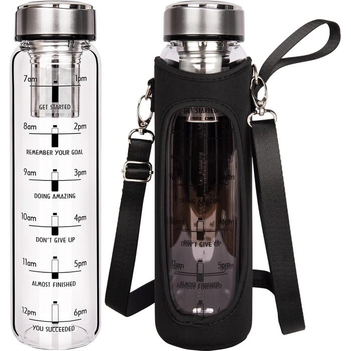 Скляна пляшка DEARRAY 1 л з фільтром для чаю та кави, BPA Free, чорна, термостійка, для холодного заварювання та напоїв на ходу