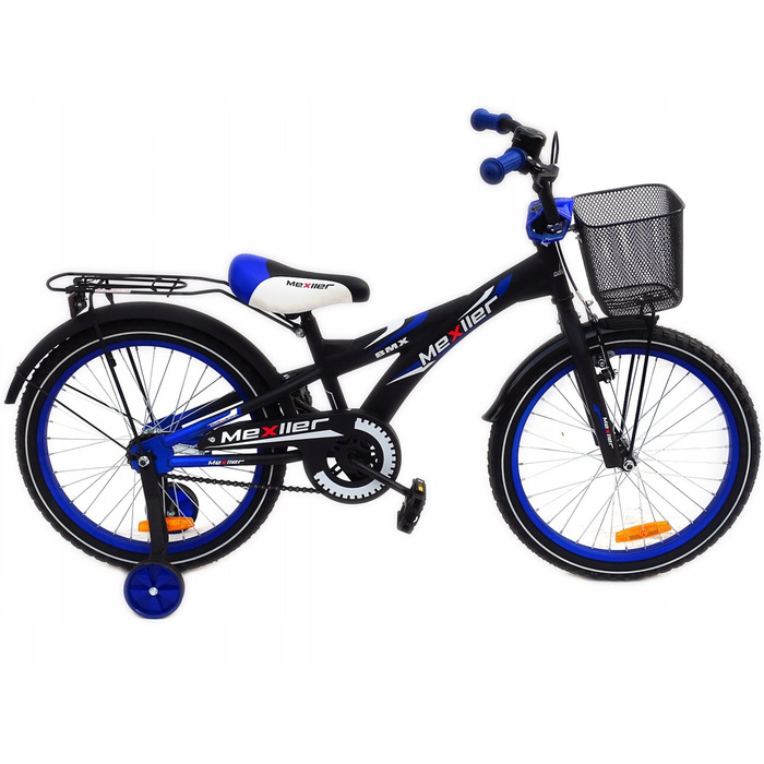Дитячий велосипед Mexller BMX 20 дюймів, синій, з додатковими колесами
